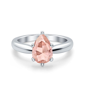 Solitaire Teardrop Simulated Morganite CZ Wedding Ring 925 Sterling Silver Center Stone-(8mmx6mm)